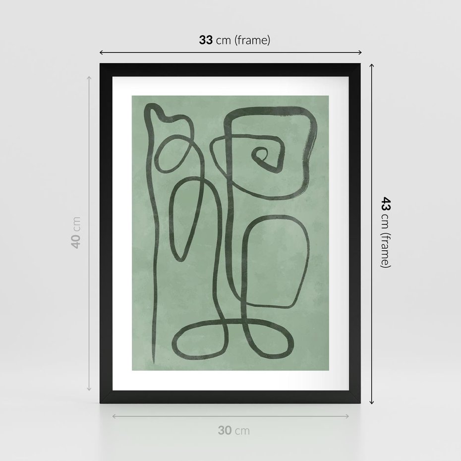 Plakat w ramie 30x40 - Zielone Wariacje w Liniach - abstrakcyjne zielone linie, skandynawski design - rama czarna