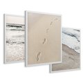 Zestaw obrazy w ramie 30x40 galeria - Plaża, morze, piasek, ślady, stóp - rama biała
