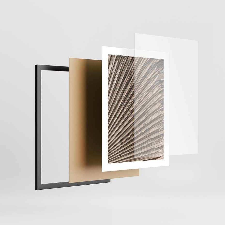 Plakat w ramie 30x40 - Liść Palmy w Wyjątkowej Kompozycji - suchy liść palmy, boho styl - rama czarna