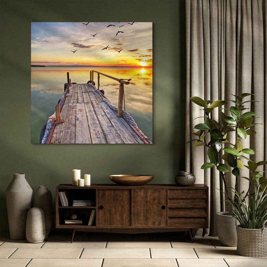 Obraz na płótnie 50x50 - Spokojny pomost nad jeziorem - pomost, jezioro