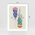 Plakat bez ramy 30x40 - Morskie Pulsacje - nowoczesny optymistyczny plakat, kolorowe meduzy