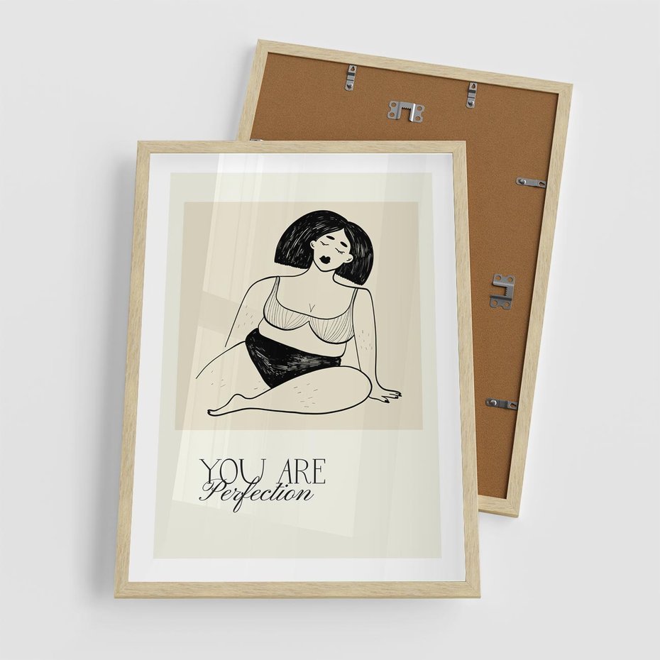 Plakat w ramie 50x70 - Harmonia Kształtów Bez Granic - siła kobiecości, rysunek - rama drewno