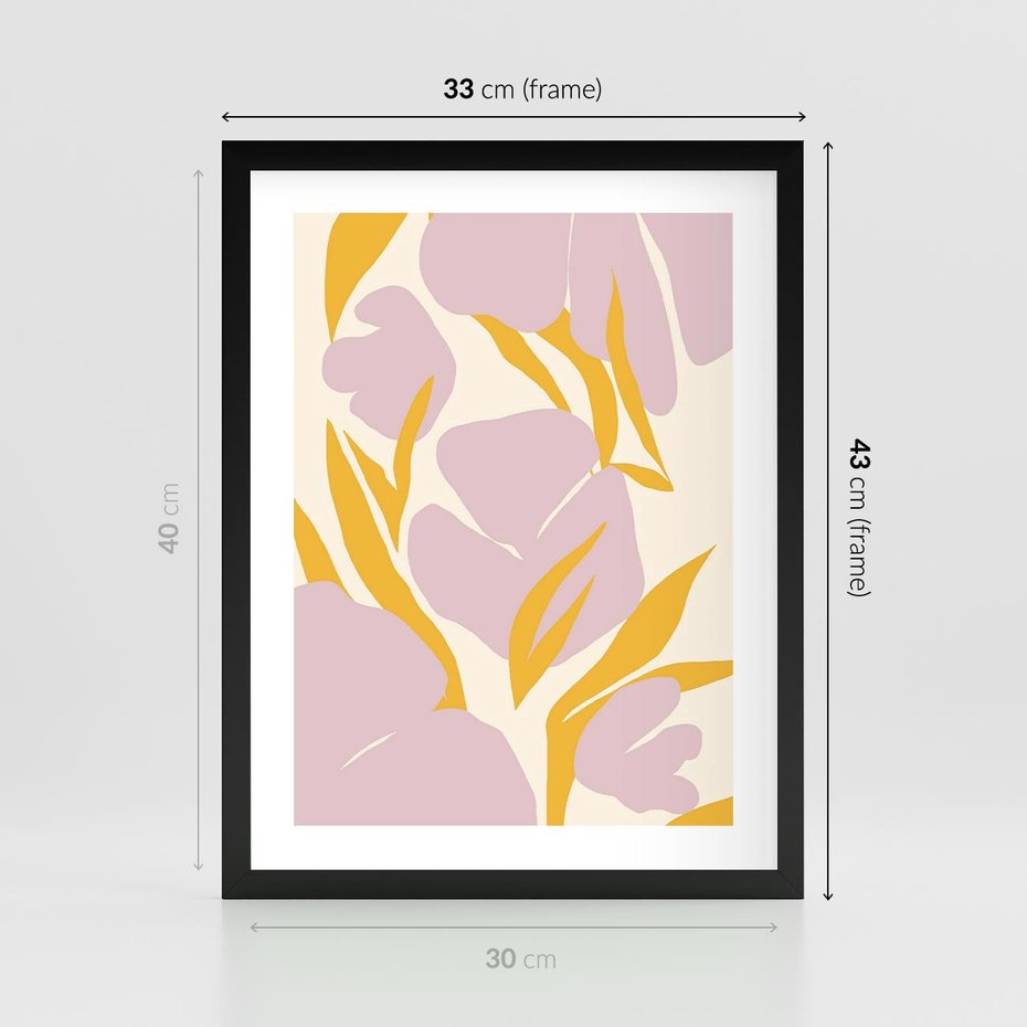 Plakat w ramie 30x40 - Migocące Wibracje - abstrakcyjne kwiaty, pastelowe kolory - rama czarna