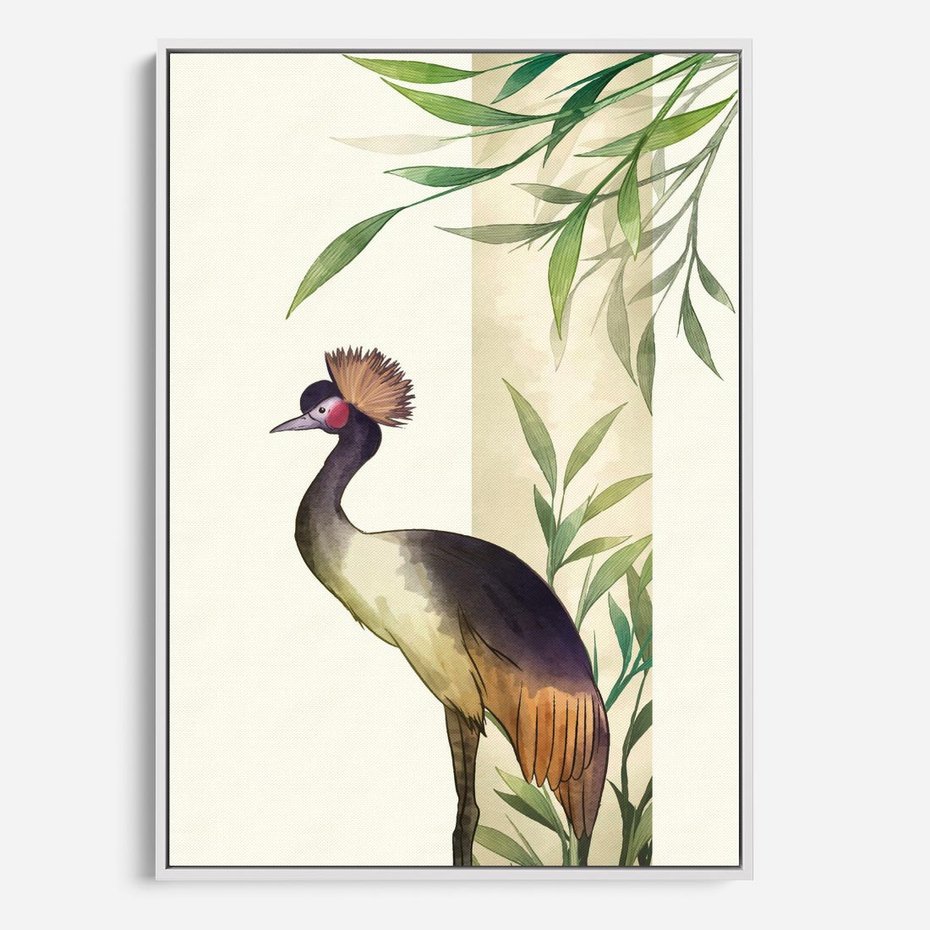 Obraz w ramie 70x100 - Kwiatowa Ekspresja - japońska sztuka, ptak - rama biała