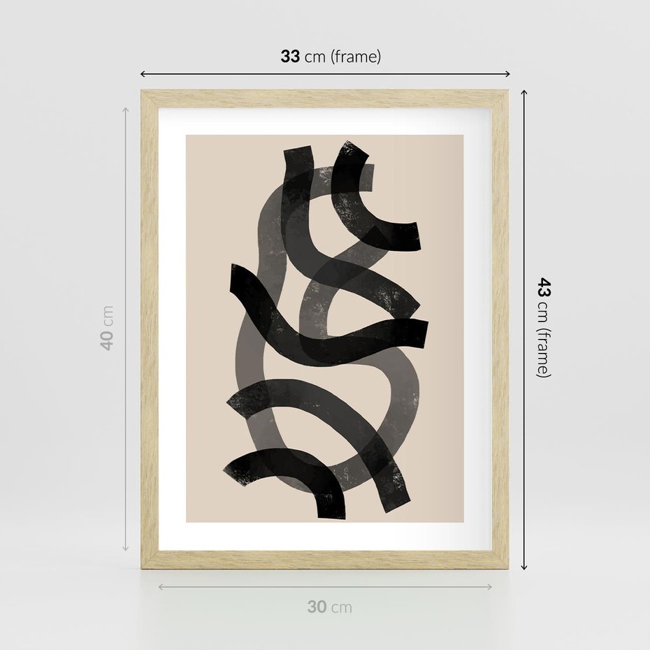 Plakat w ramie 30x40 - Strukturalne Odbicia Innowacji - zaplątane minimalistyczne linie, na bezowym tle - rama drewno