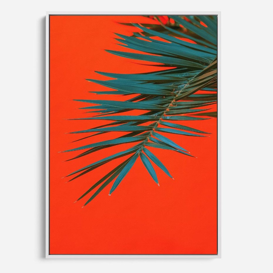 Obraz w ramie 80x120 - Egzotyczny Urok - liście, palma - rama biała