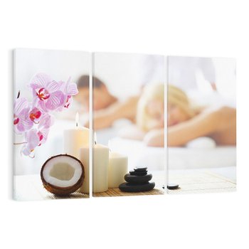 Obraz na płótnie 120x80 - Kokos, świece i kwiaty w SPA - kokos, świece