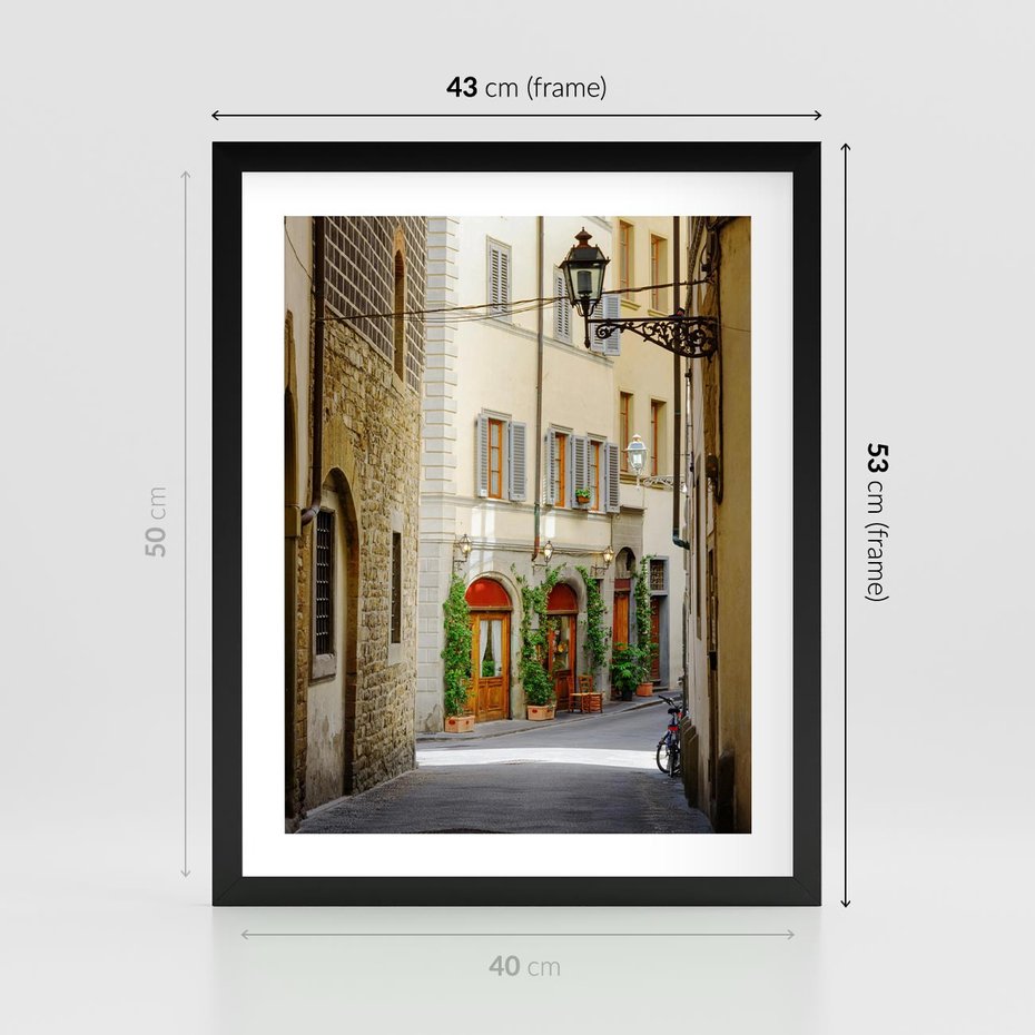 Plakat w ramie 40x50 - Uliczka: perspektywa miejskiego krajobrazu - uliczka, perspektywa - rama czarna