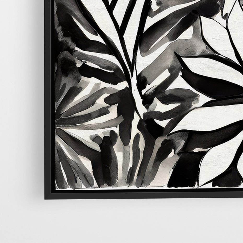 Obraz w ramie 70x100 - Czarne Liście - akwarelowy obraz, czarno biały - rama czarna
