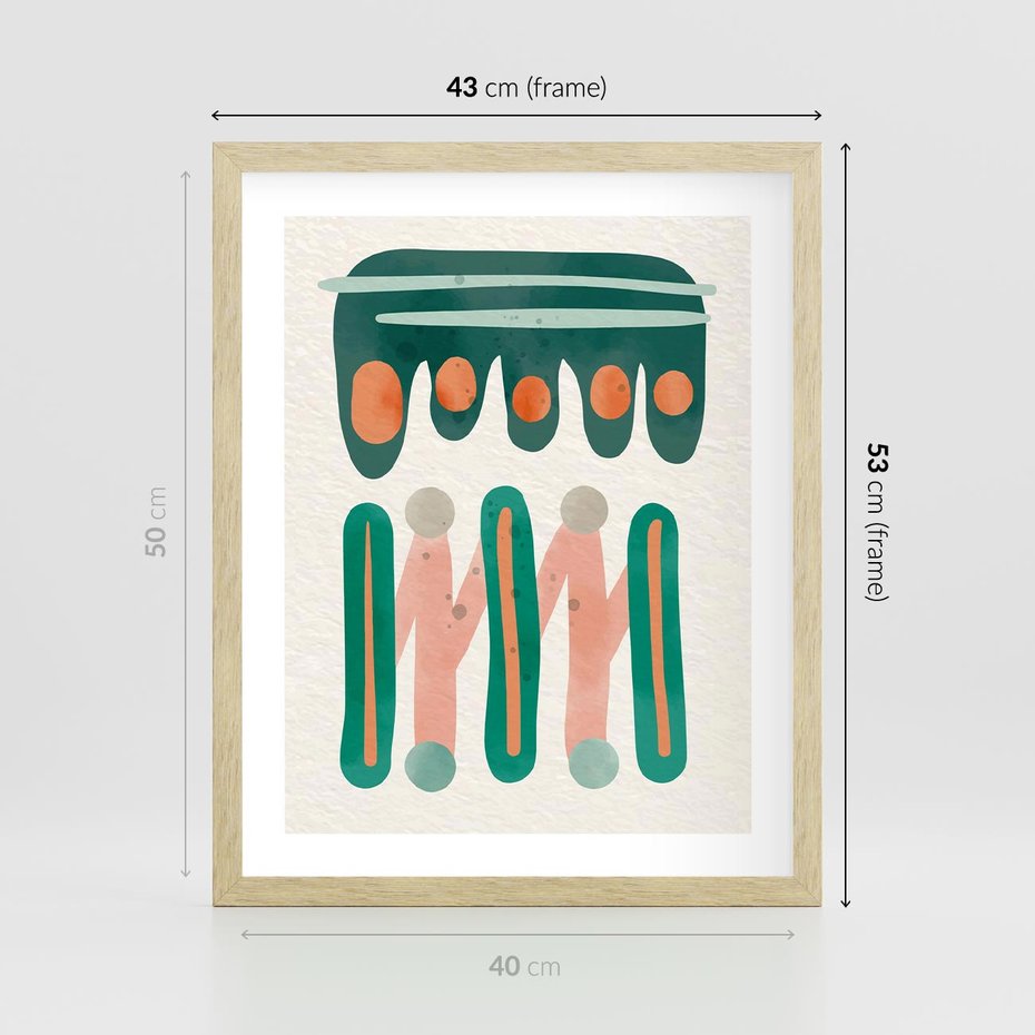 Plakat w ramie 40x50 - Zaklęte Wzory Natury - przypadkowe abstrakcyjne wzory, pomarańczowy i zielony - rama drewno