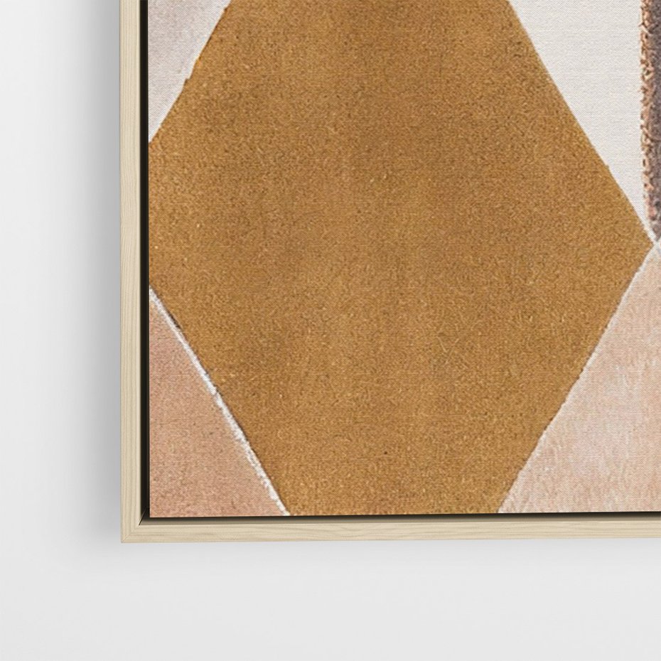 Obraz w ramie 80x120 - Odblaski niespełnionych marzeń - kompozycja z trójkątów, mix kolorów ziemi - rama drewno