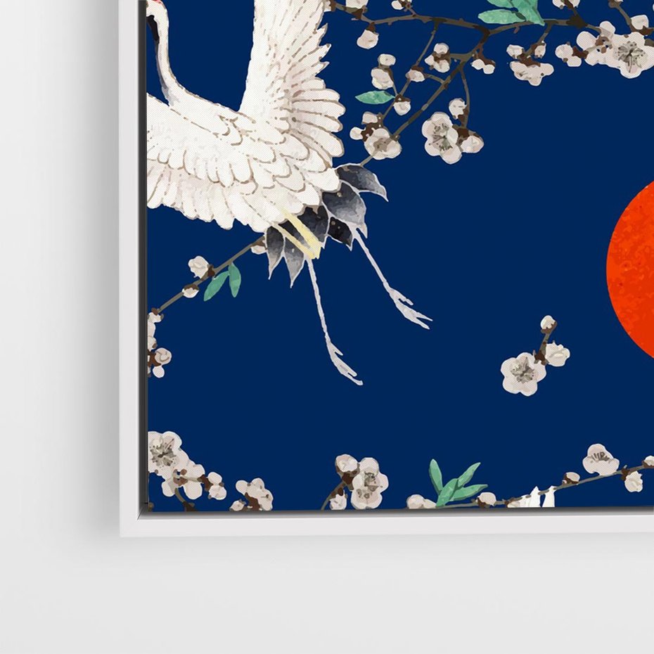 Obraz w ramie 50x50 - Japońskie Żurawie Indygo - sztuka japońska, japonia - rama biała