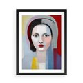 Plakat w ramie 50x70 - Kolorowe Granice Form - abstrakcyjny obraz olejny, portret twarzy kobiety - rama czarna