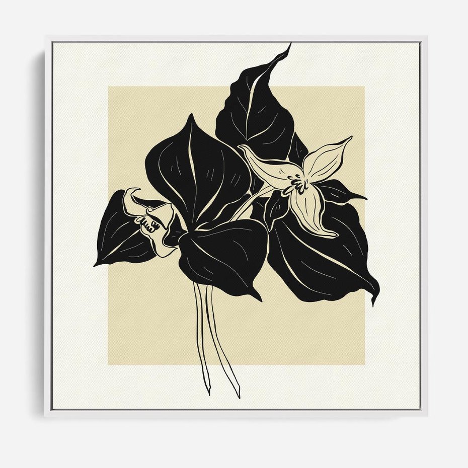 Obraz w ramie 80x80 - Ekspresja w szkicowanych kształtach - kwiaty, typografia - rama biała