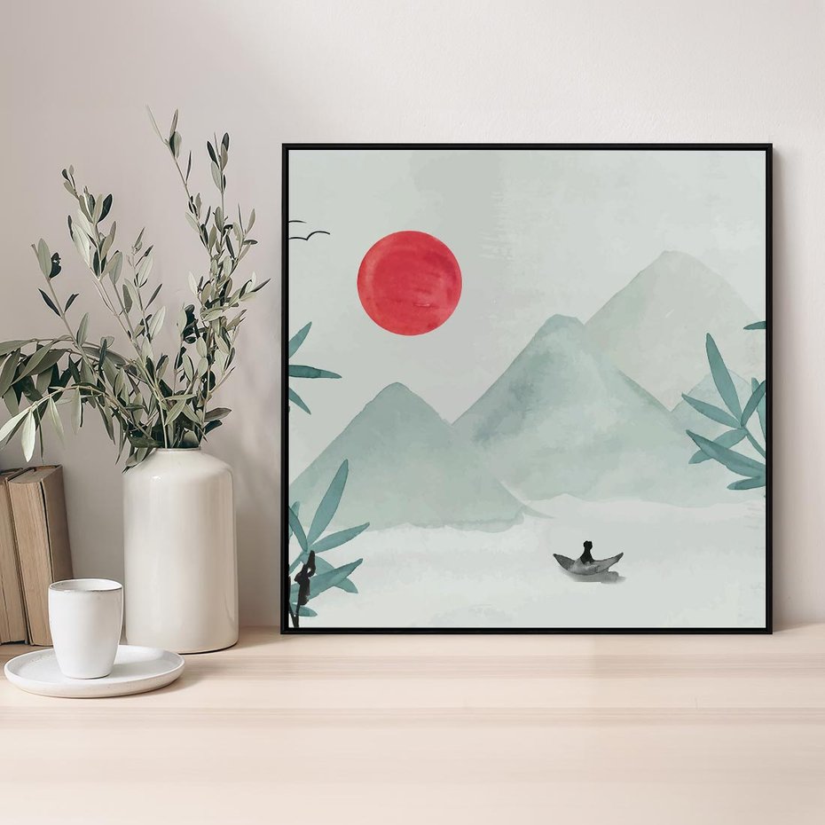 Obraz w ramie 50x50 - Zaklęte Wzgórza - krajobraz, japonia - rama czarna