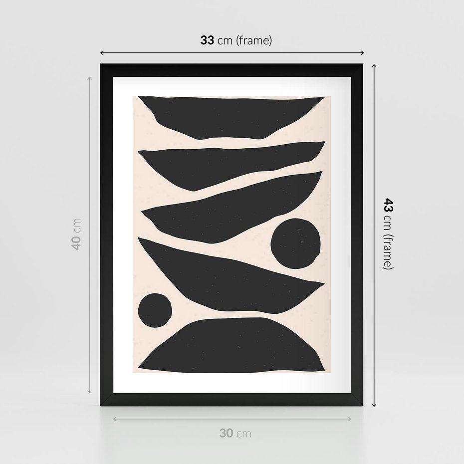 Plakat w ramie 30x40 - Modernistyczna Abstrakcja w Czerni i Bieli - abstrakcja, czarno biała grafika - rama czarna