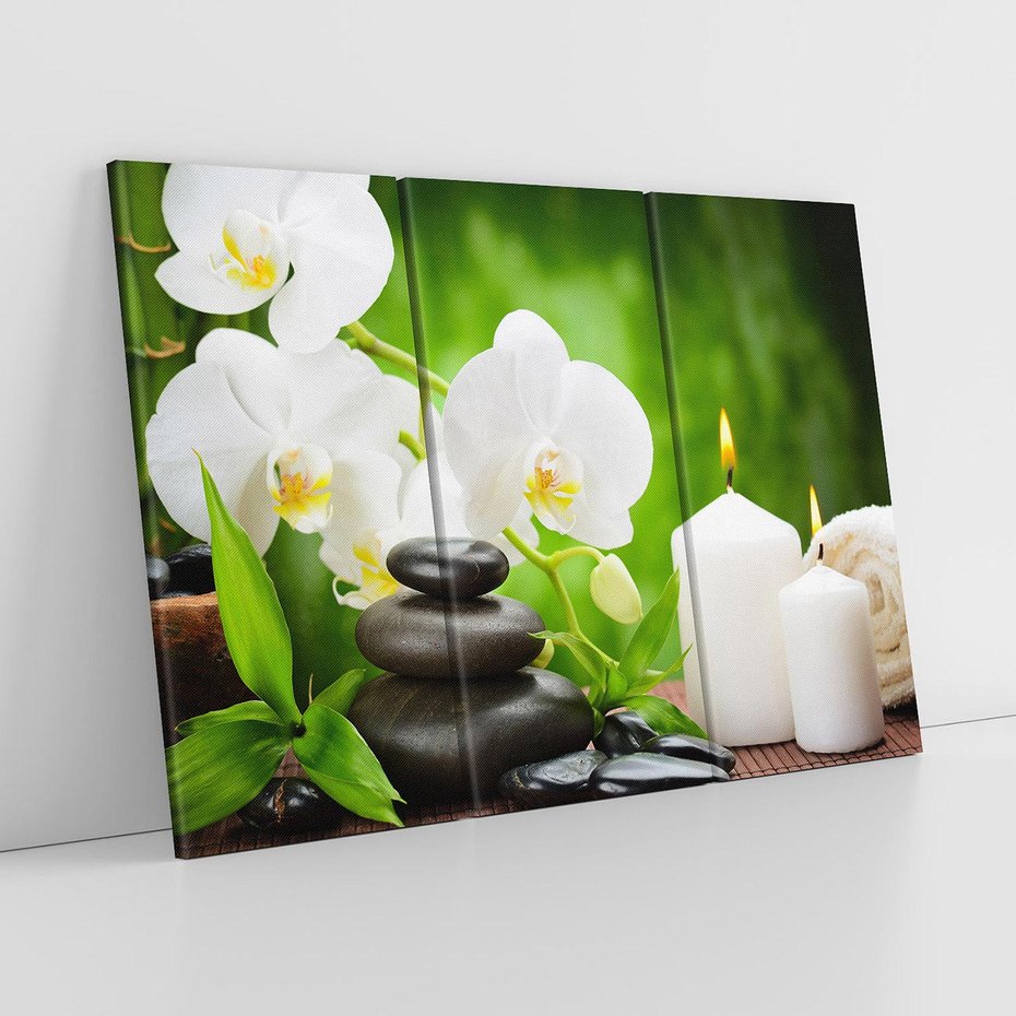 Obraz na płótnie 120x80 - Relaksacyjny SPA: masaż z kamieniami i kwiatami - SPA, masaż