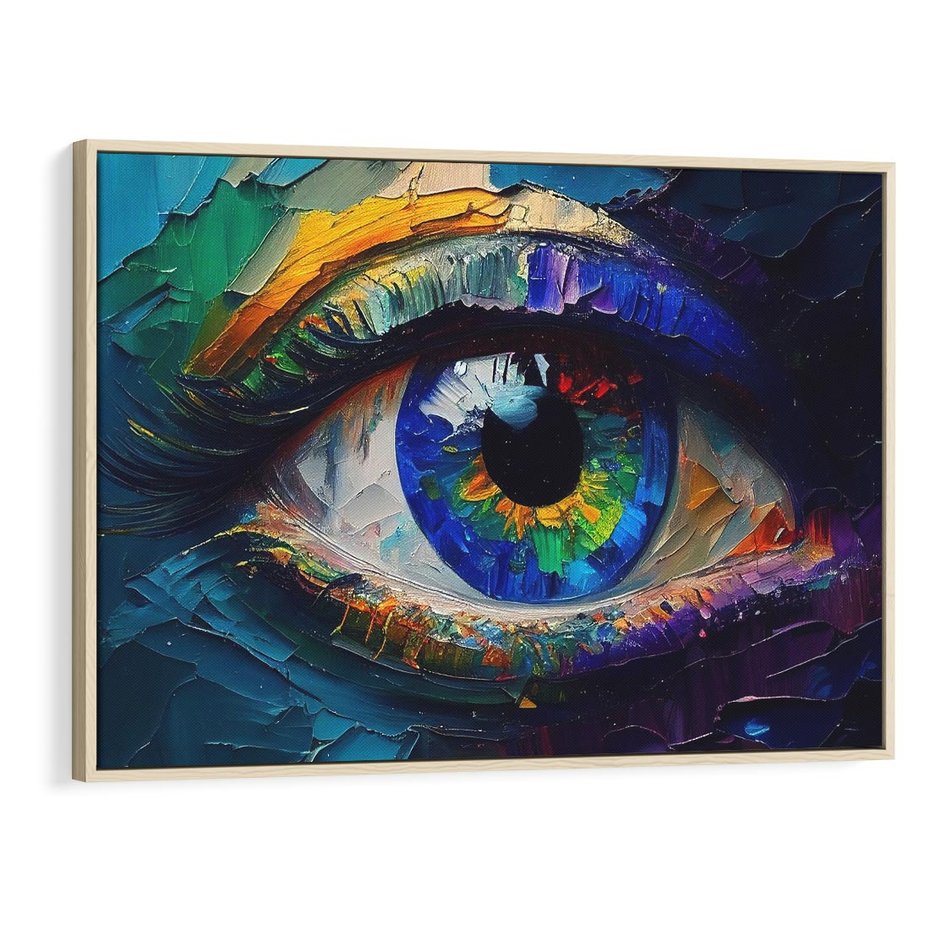 Obraz w ramie 70x50 - Mistyka Tęczowego Oka - oko, obraz olejny - rama drewno