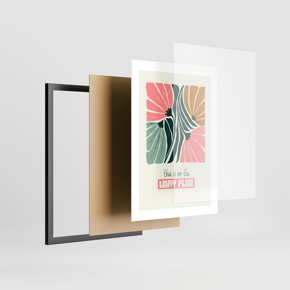 Plakat w ramie 30x40 - Impresje kwiatowej abstrakcji - retro kwiatowa grafika, kompozycja - rama czarna