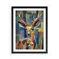 Plakat w ramie 50x70 - Bezgraniczne Kontury Zaskoczenia - abstrakcyjny obraz olejny, jeleń - rama czarna