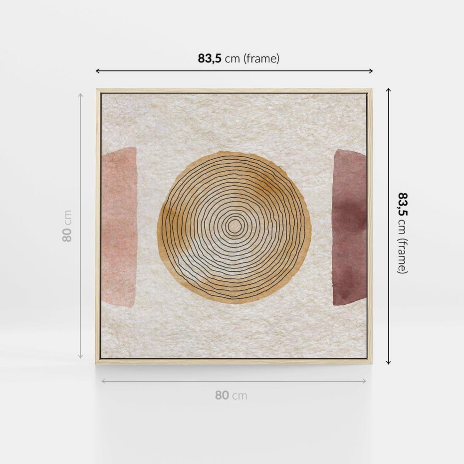 Obraz w ramie 80x80 - Zapisane w promieniach słońca - beżowe strukturalne tło, koła - rama drewno