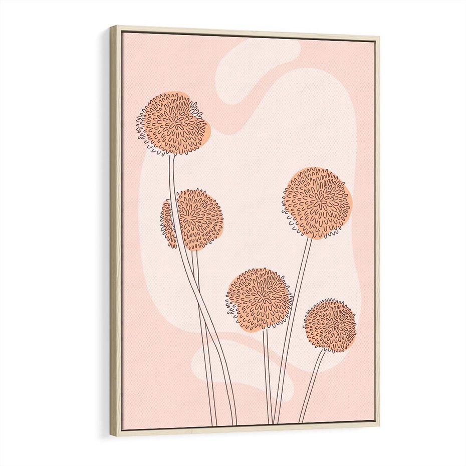 Obraz w ramie 70x100 - Rozkwitające Emocje - minimalistyczny plakat, pudrowe kwiaty - rama drewno