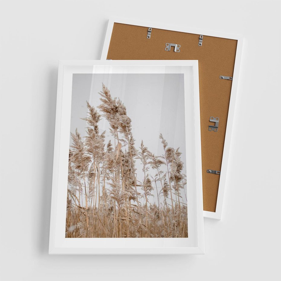 Plakat w ramie 50x70 - Boho Urok - trawy, pampas - rama biała