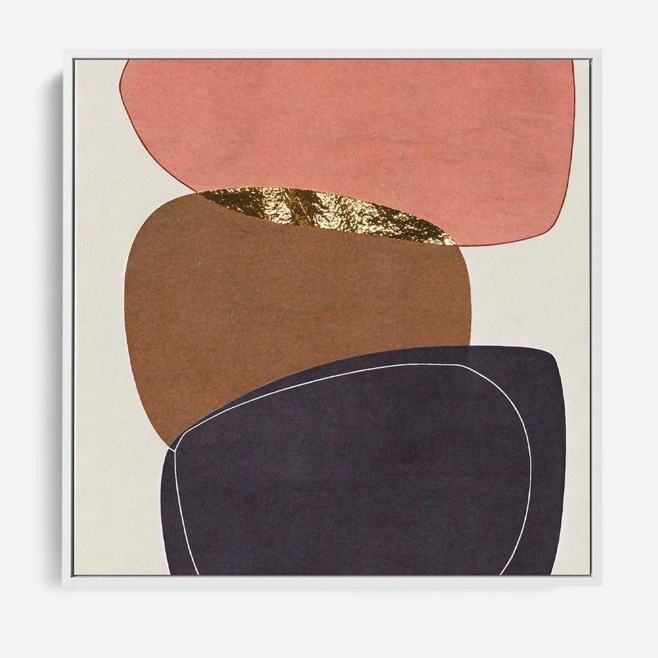 Obraz w ramie 80x80 - Rozkwitające Przenikające Formy - abstrakcyjny obraz, geometryczne formy - rama biała