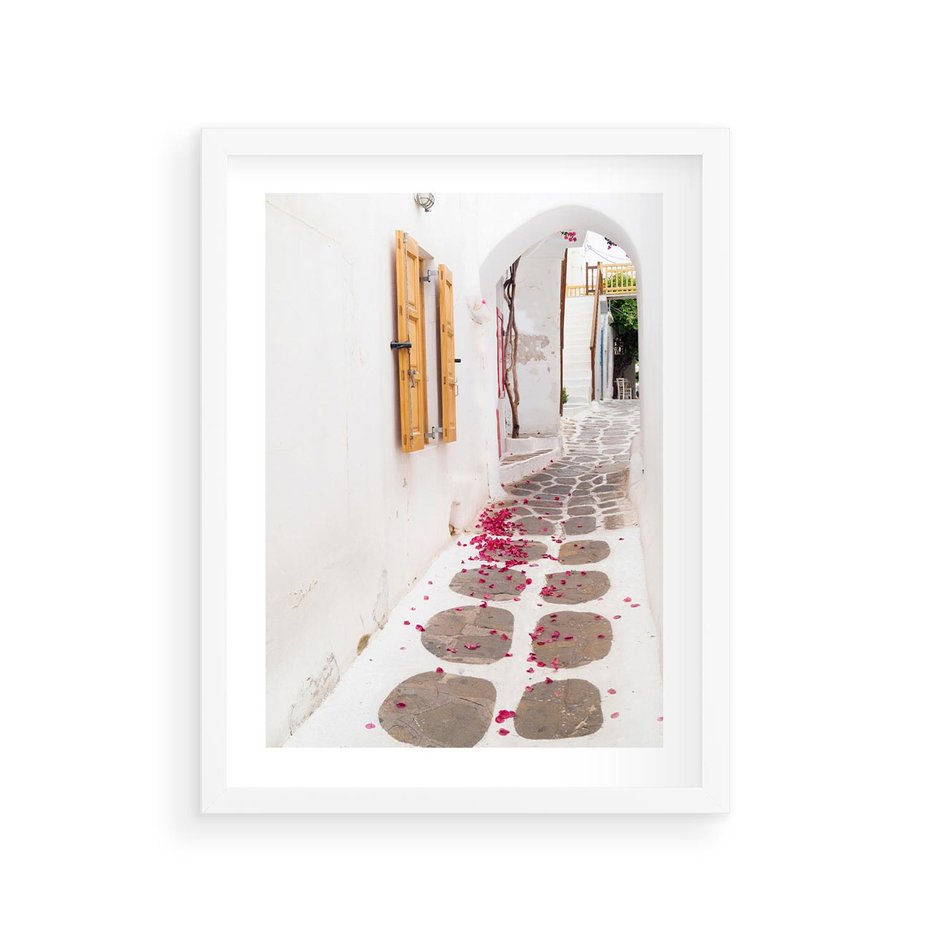 Plakat w ramie 30x40 - Urok Południowej Uliczki - uliczka, południe - rama biała
