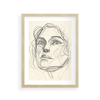 Plakat w ramie 50x70 - Konturem Uchwycone - plakat, minimalistyczny szkic - rama drewno