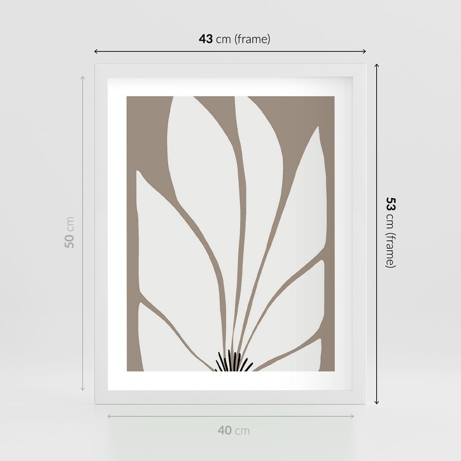 Plakat w ramie 40x50 - Ekspresyjne Kontury - abstrakcyjny kwiat, beże i brązy - rama biała