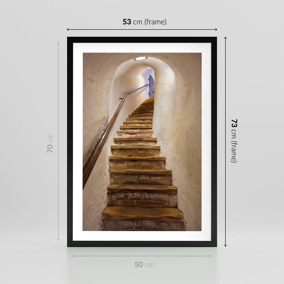 Plakat w ramie 50x70 - Schody Wymiarów - schody, tunel - rama czarna