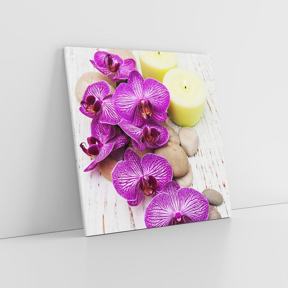 Obraz na płótnie 80x80 - Relaksujące spa w otoczeniu orchidei - spa, świece