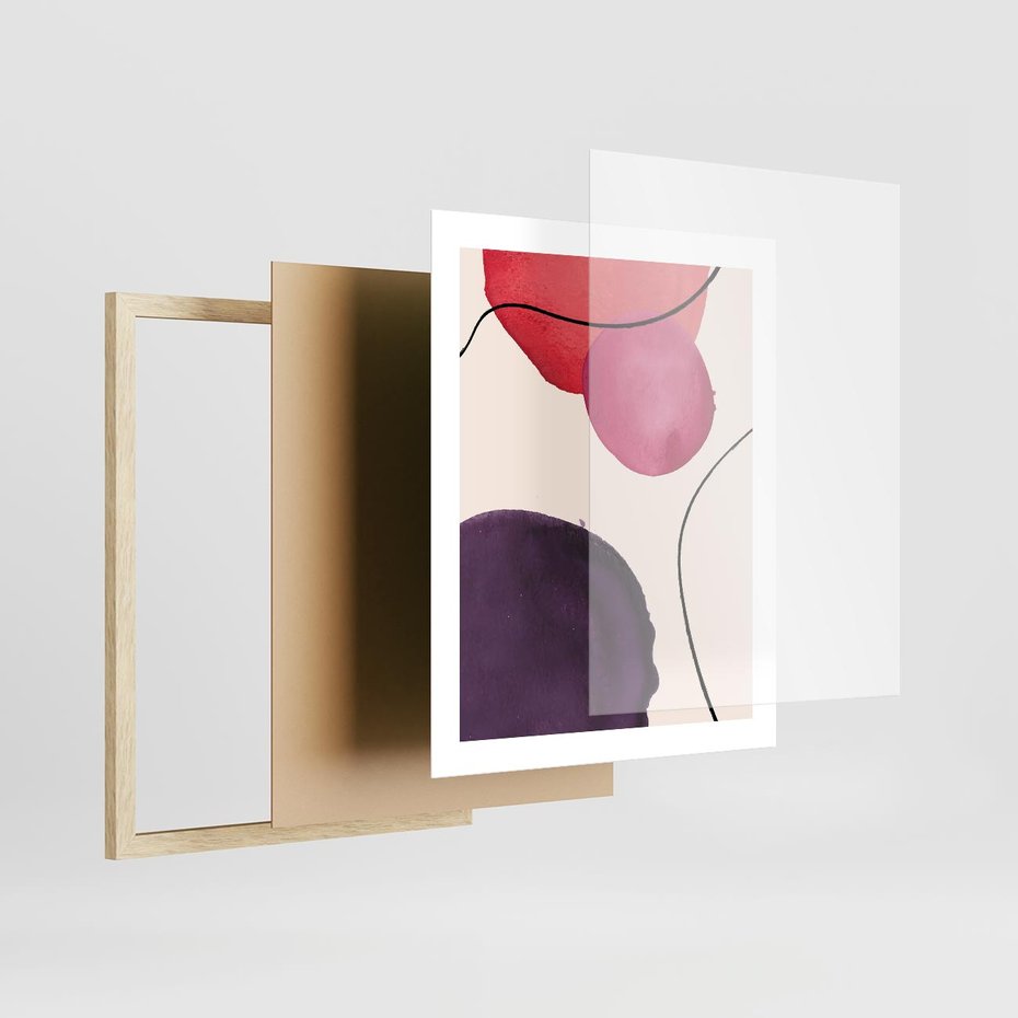 Plakat w ramie 40x50 - Kolorowe Impresje - abstrakcyjne akwarelowe plamy, nieregularne linie - rama drewno