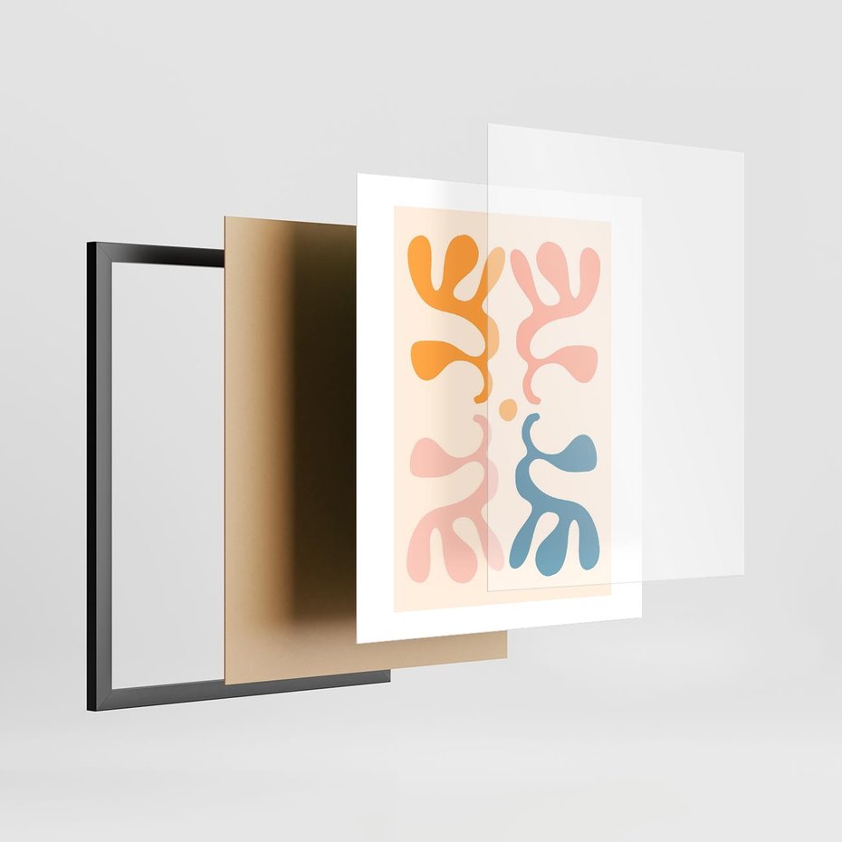 Plakat w ramie 40x50 - Migotliwe Akwarelowe Kontury - absrakcyjne dziwne formy, nowoczesny plakat - rama czarna