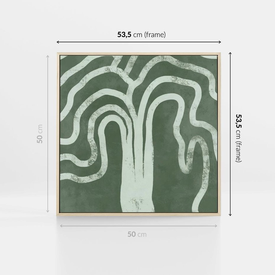Obraz w ramie 50x50 - Inspirujące Zawiłości Zieleni - abstrakcyjny kształt, zielony plakat - rama drewno