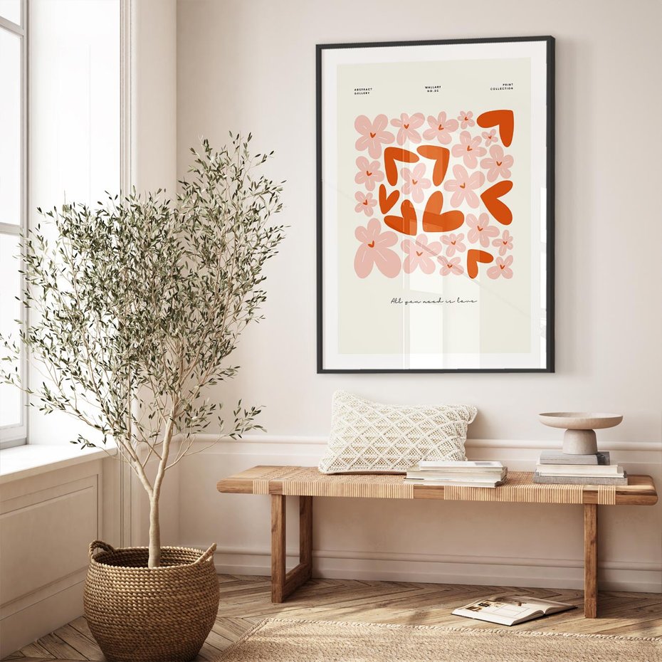 Plakat bez ramy 21x30 - Miłość w Kompozycji - grafika, kompozycja kwiaty i serca