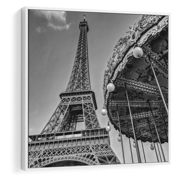 Obraz w ramie 50x50 - Zabawa w Paryżu - czarno białe zdjecie, wieża eiffla - rama biała