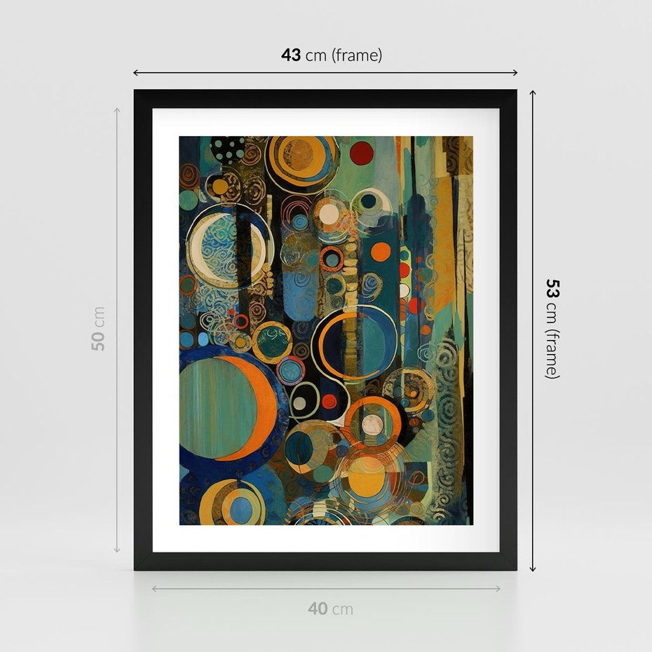 Plakat w ramie 40x50 - Wibracje Wymyślnych Form - abstrakcyjny obraz, mnogość kolorów - rama czarna