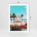 Plakat bez ramy 50x70 - Plaża, Palmy i Spokój Miami - budka ratownika, plaża Miami