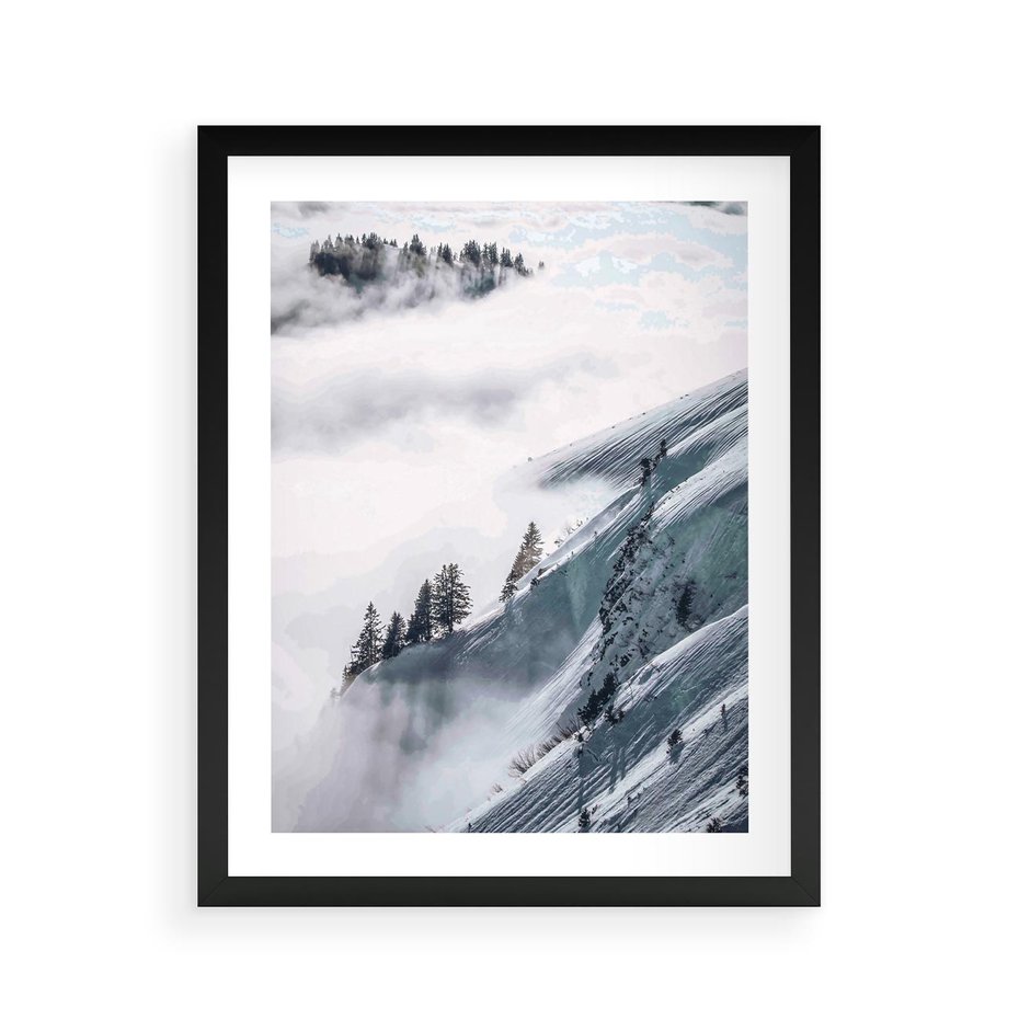 Plakat w ramie 40x50 - Czystość Natury - ośnieżone szczyty górskie, pejzaż - rama czarna