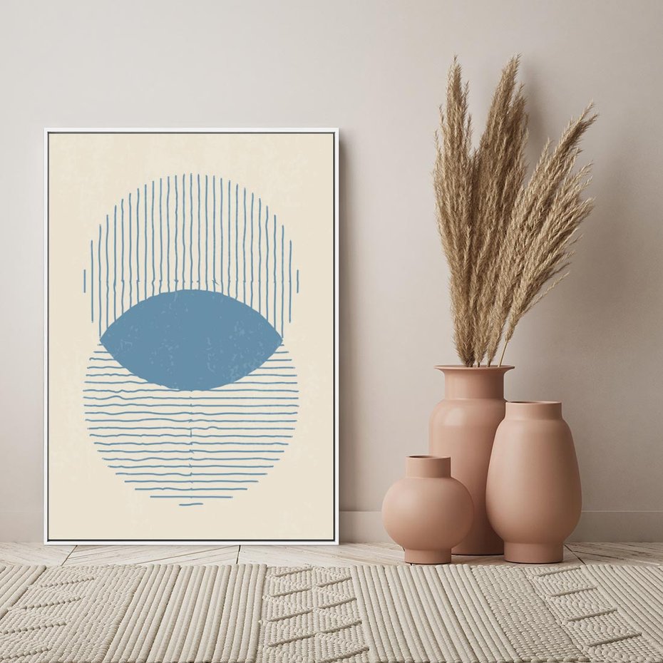 Obraz w ramie 70x100 - Wnętrza Refleksji - geometryczne kształty, koła - rama biała