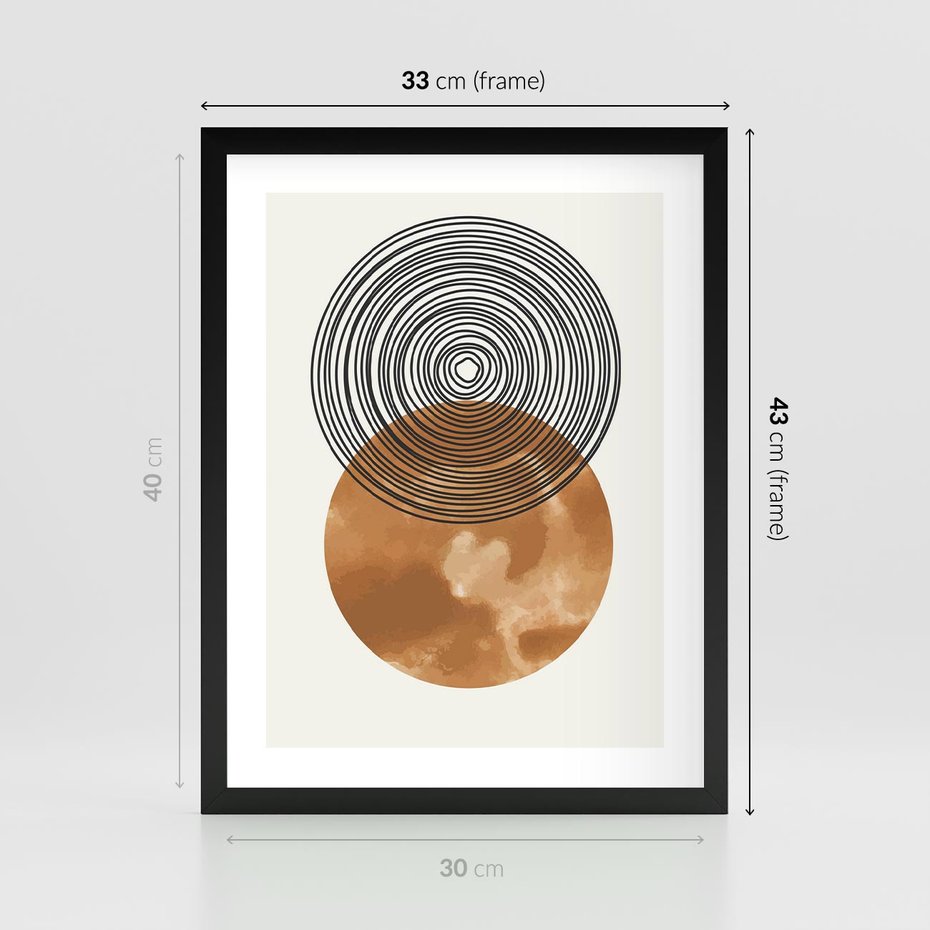 Plakat w ramie 30x40 - Taniec Okręgów - boho obraz, geometria - rama czarna