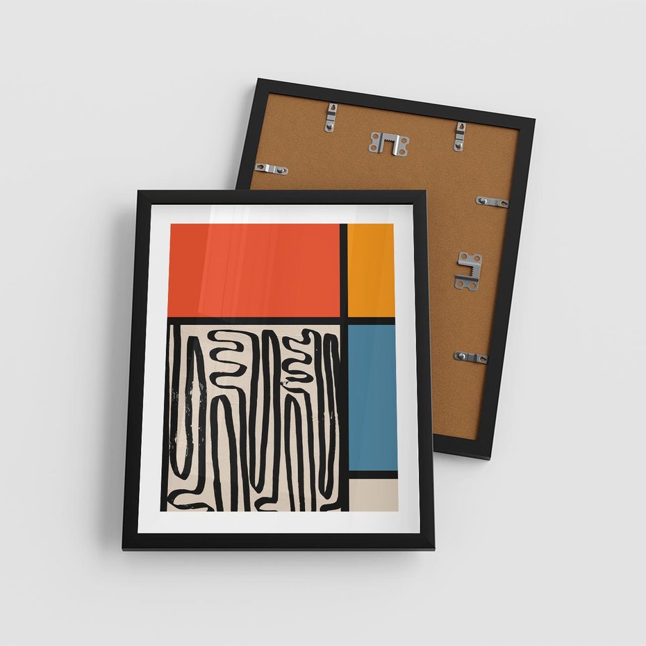 Plakat w ramie 40x50 - Podróżne Wibracje Serca - abstrakcyjny obraz, proste linie - rama czarna