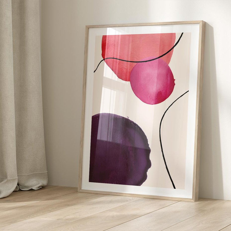 Plakat w ramie 30x40 - Kolorowe Impresje - abstrakcyjne akwarelowe plamy, nieregularne linie - rama drewno