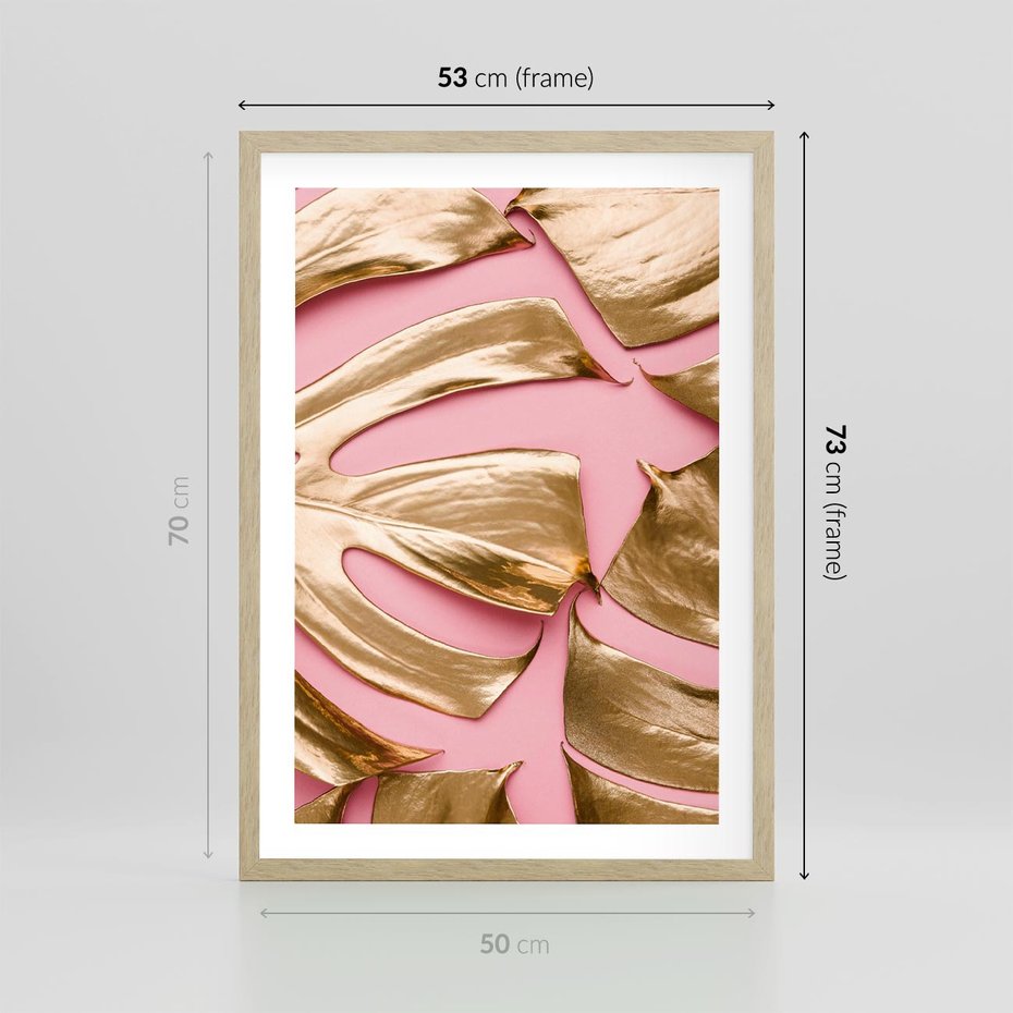 Plakat w ramie 50x70 - Przyjemność w Naturze - złote, liście - rama drewno