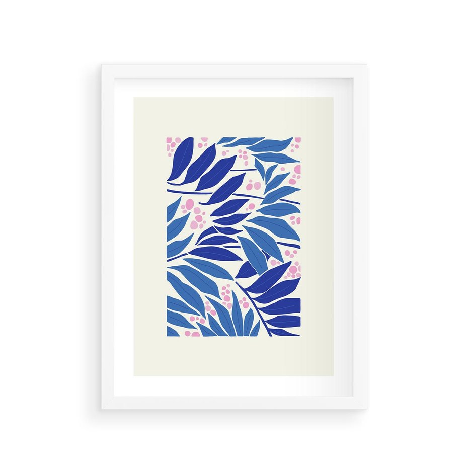 Plakat w ramie 30x40 - Kolorowy Wir - liściasta kompozycja, nowoczesny plakat - rama biała