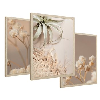 Zestaw obrazy w ramie 40x50 galeria - Suszone, kwiaty, boho - rama drewno