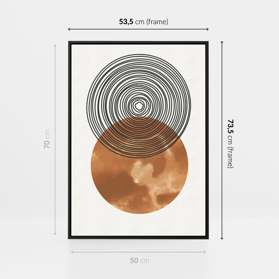 Obraz w ramie 50x70 - Taniec Okręgów - boho obraz, geometria - rama czarna