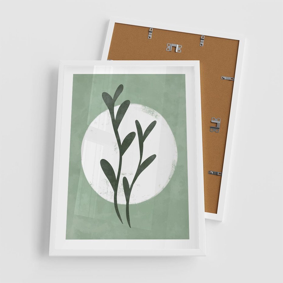 Plakat w ramie 50x70 - Kształty Zielonego Ukojenia - zielony plakat, roślinne motywy - rama biała